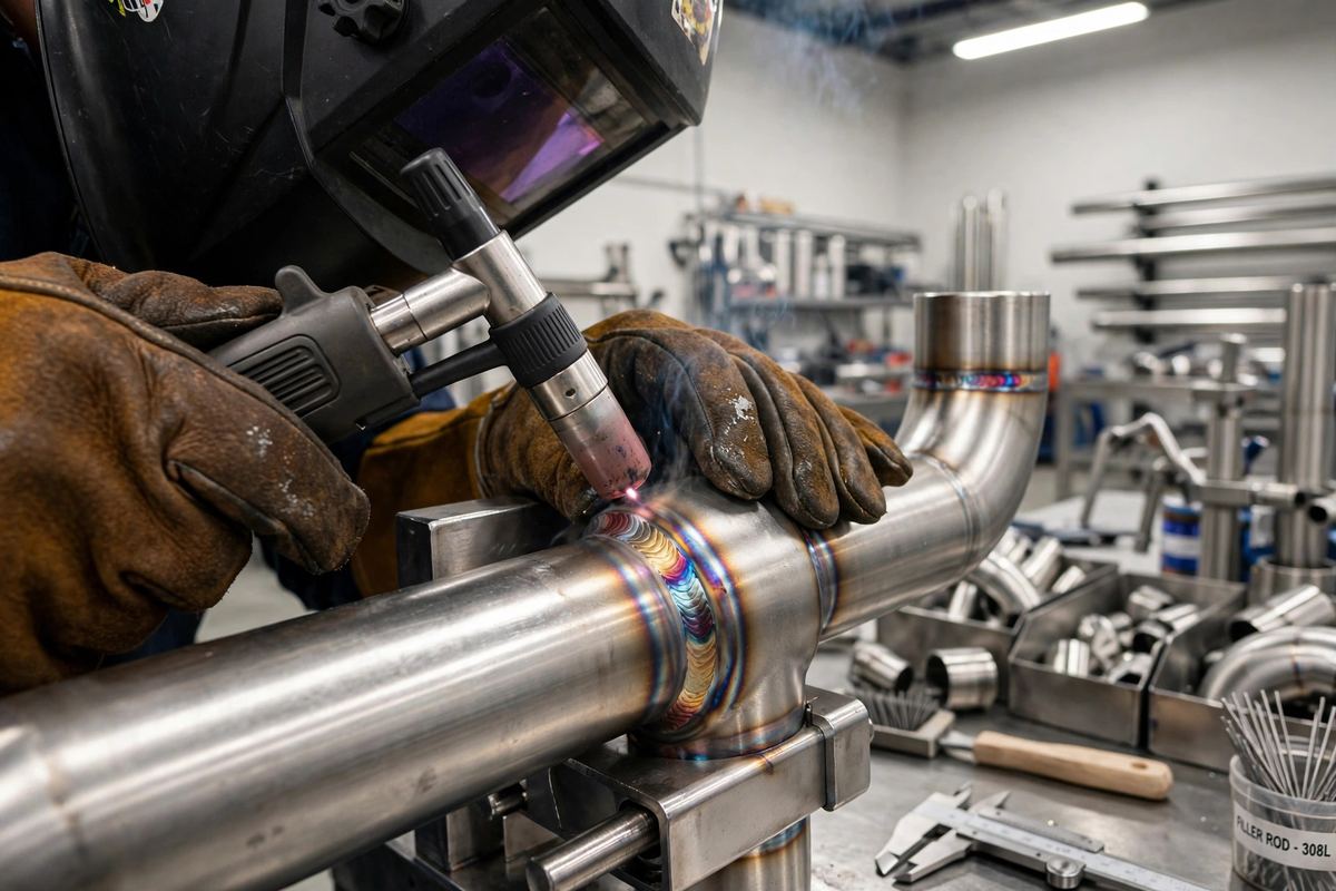 Precision TIG welding on stainless steel pipe